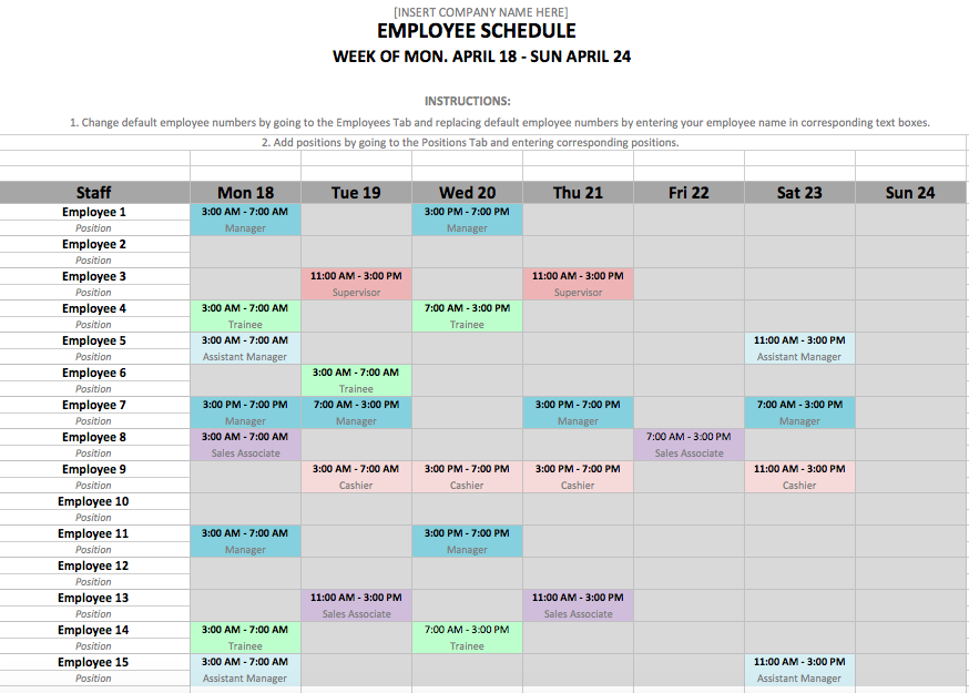 Free Employee and Shift Schedule Templates