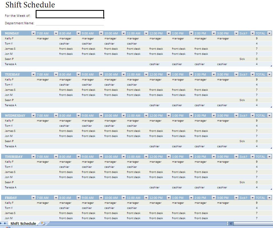 Free Weekly Employee Shift Template For Excel