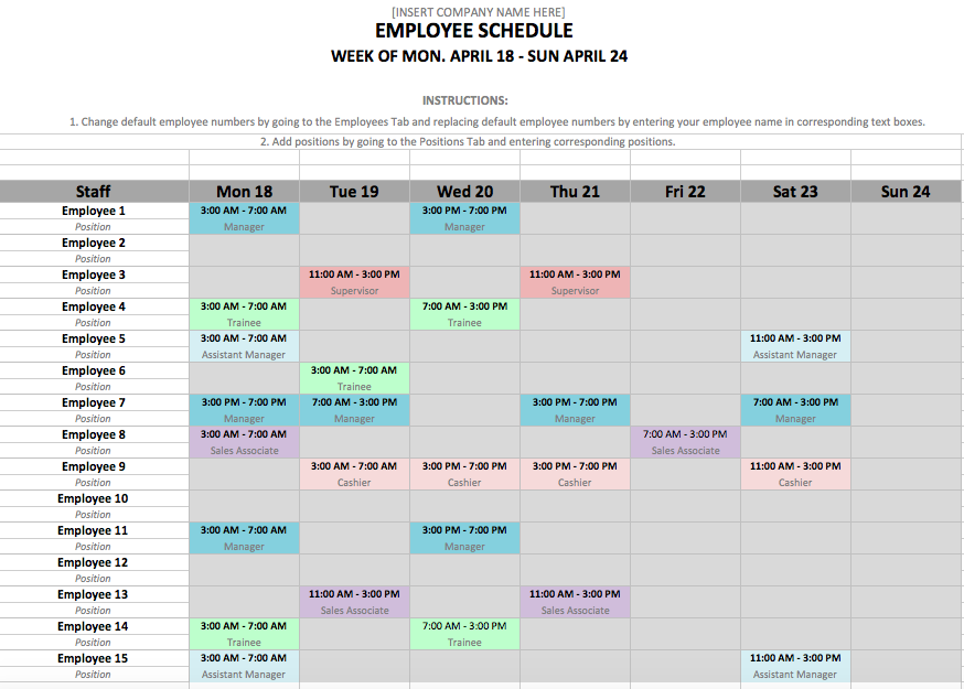 Employee Schedule Template | Shift Scheduler