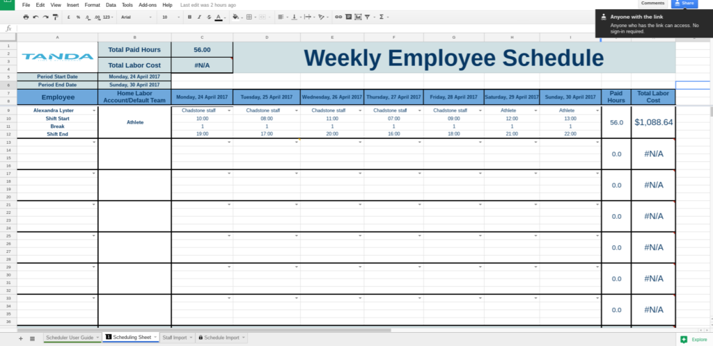 Employee Schedule Template Google Docs | Business Plan Template
