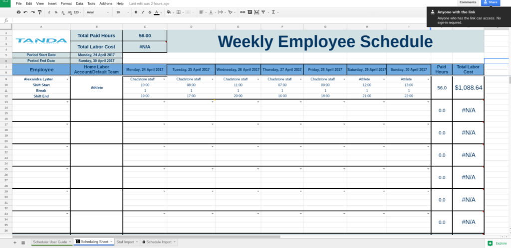 Employee Schedule Template Google Docs – printable schedule template