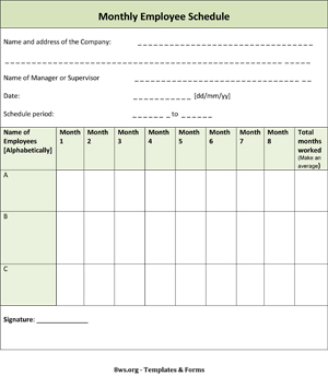 Monthly Employee Schedule Template | 8ws Templates & Forms