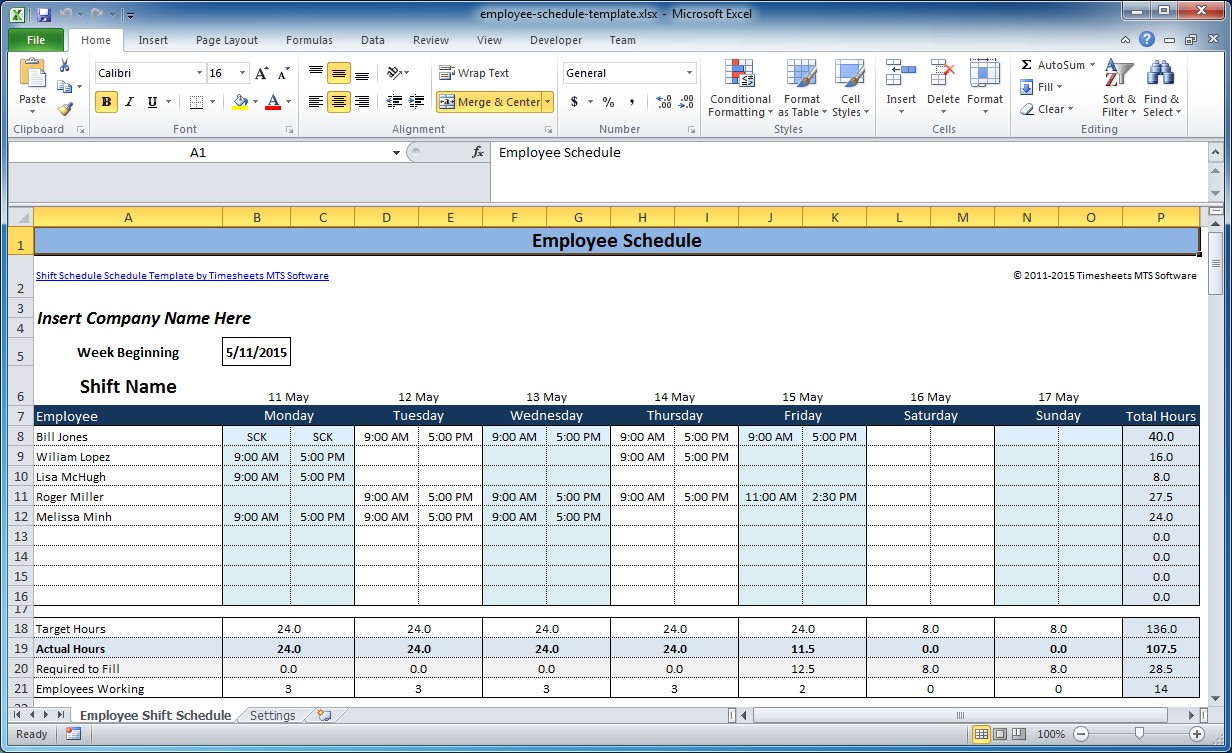 Employee Shift Schedule Schedules Templates