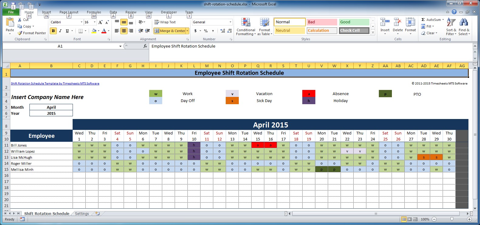 Free Employee and Shift Schedule Templates