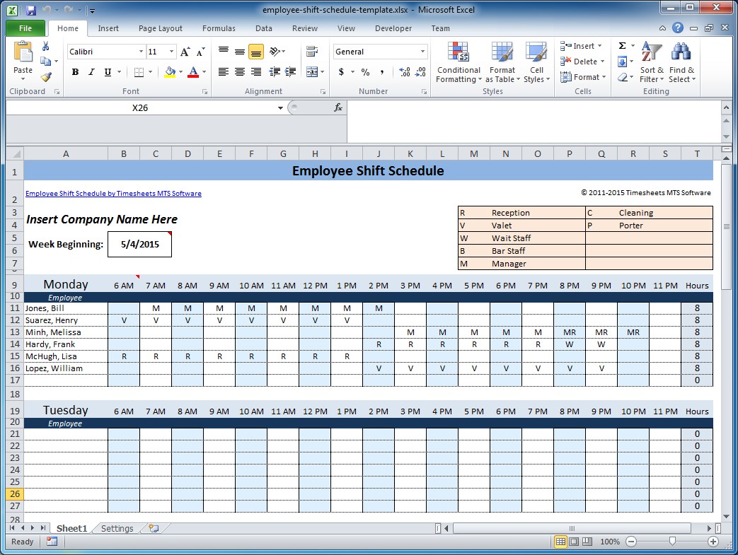 Work Schedule Templates for Word and Excel 