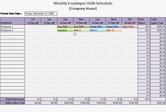 Free Employee and Shift Schedule Templates 