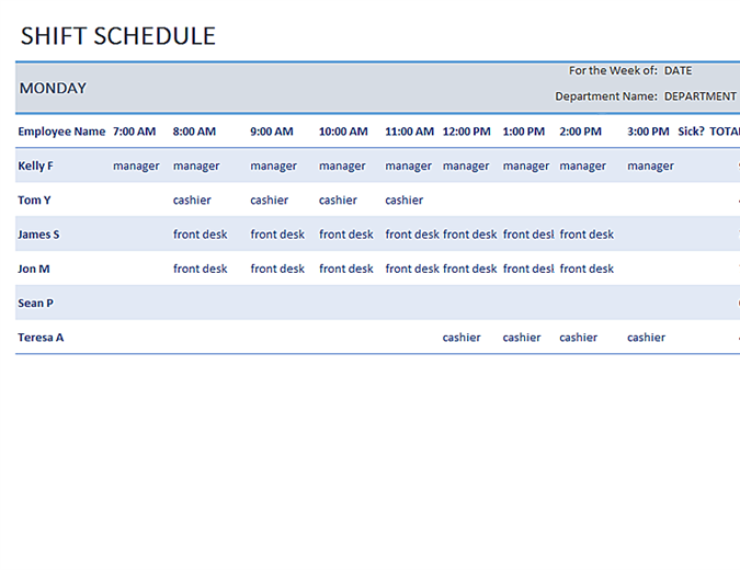 Weekly employee shift schedule Office Templates