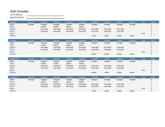 Employee shift schedule Office Templates