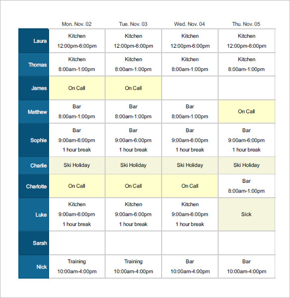 Employee Shift Schedule Template 12+ Free Word, Excel, PDF 