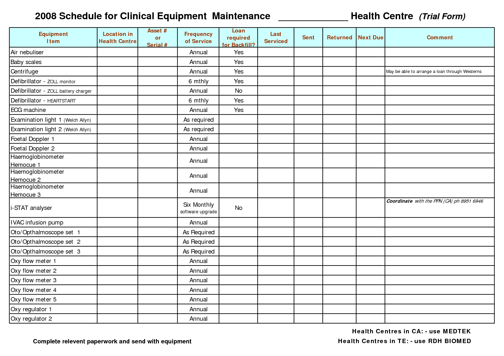 Clinical Equipment Maintenance Template And Form Example : V m d.com
