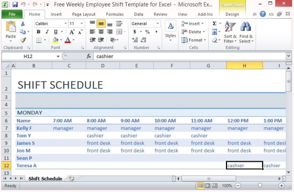 Weekly Employee Shift Schedule Excel Template Employee