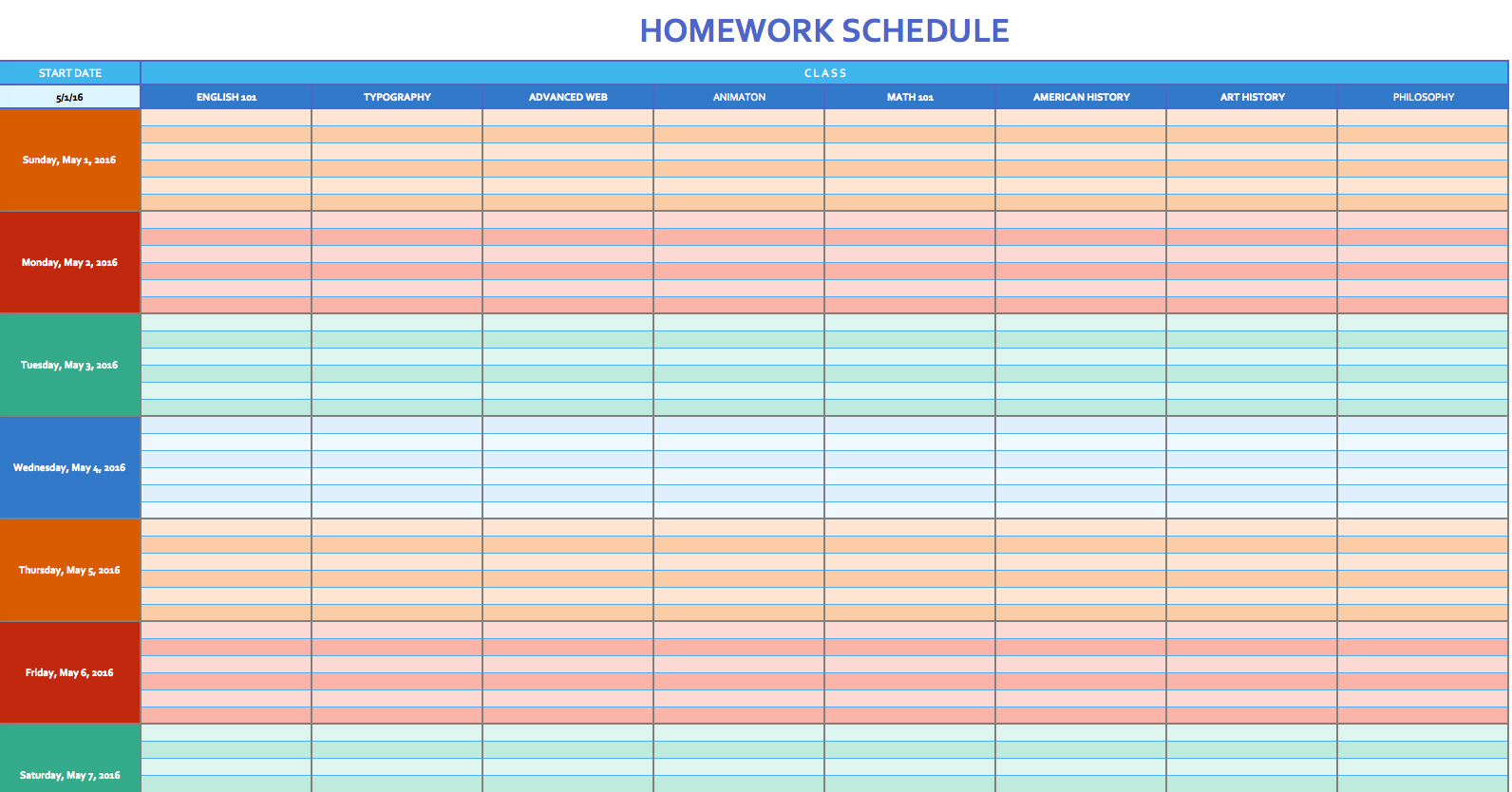 Free Weekly Schedule Templates for Excel 18 templates