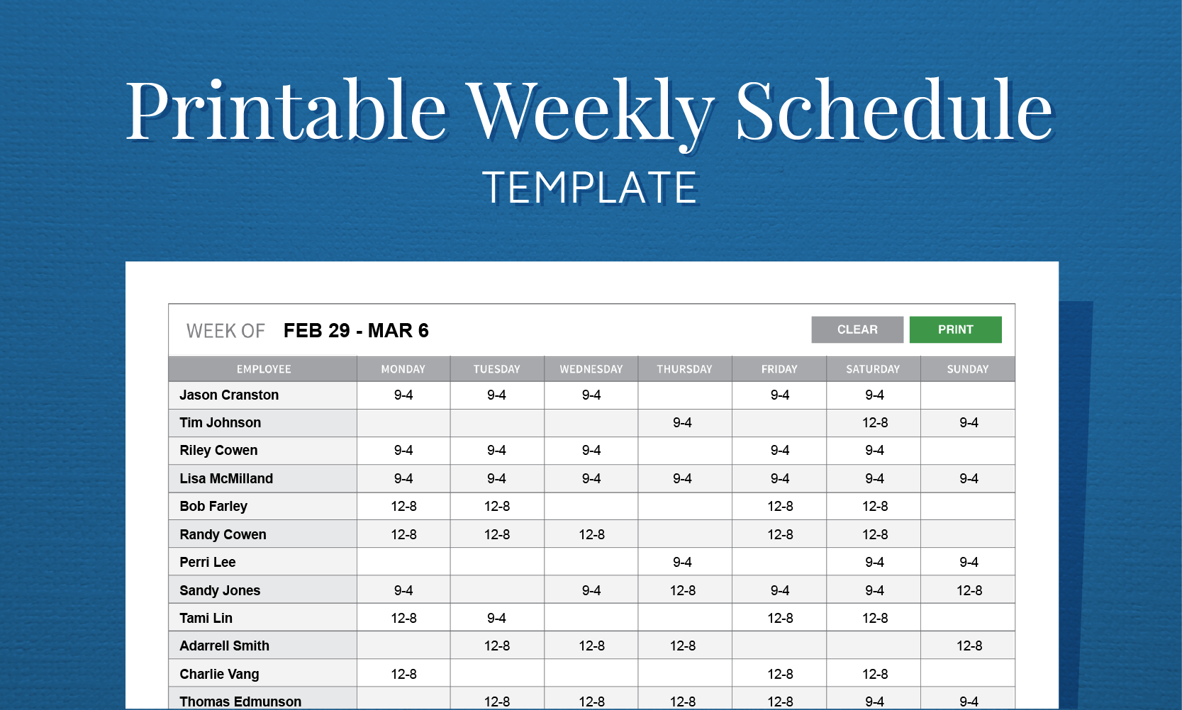 Free Weekly Schedule Templates For Excel Smartsheet