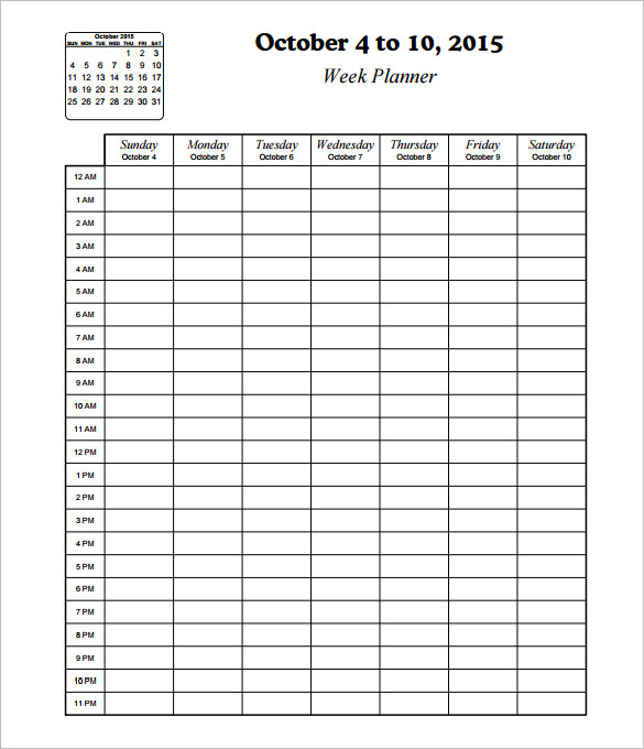Work Schedule Template Hourly for Week Microsoft Excel
