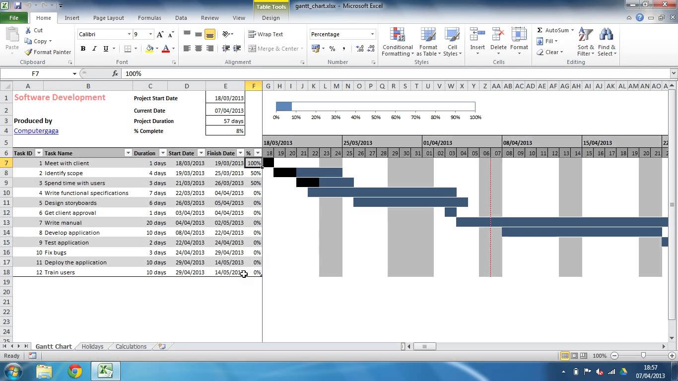 Free Excel Gantt Chart Template 2010