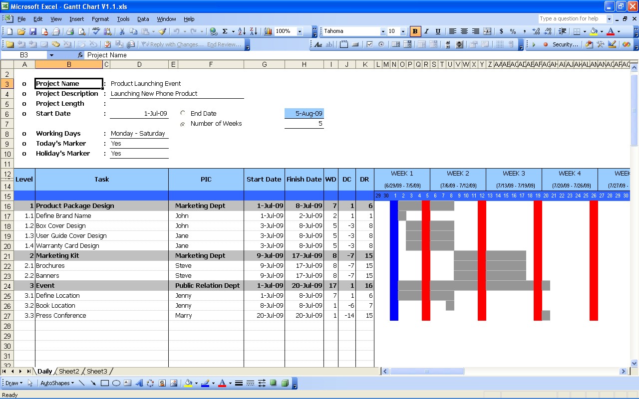 Gantt Chart Template For Excel 2003