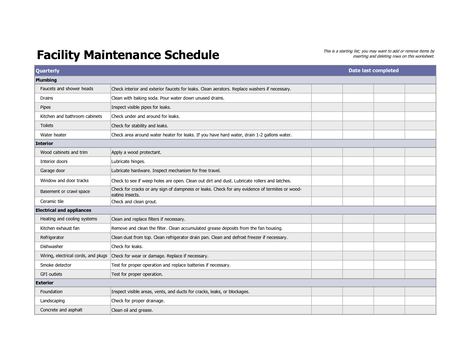 Pretty Facility Maintenance Checklist Template Contemporary 