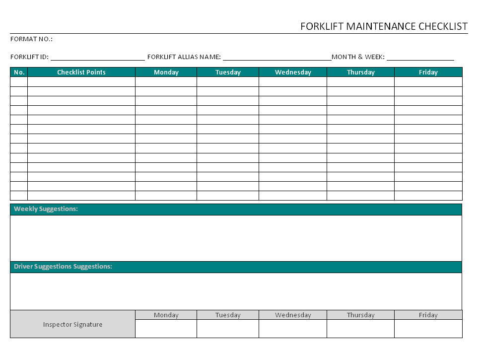 Forklift Maintenance Schedule Template - printable schedule template