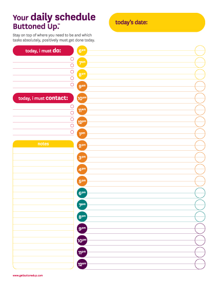 Tool: Free Printable Daily Schedule Form « Buttoned Up