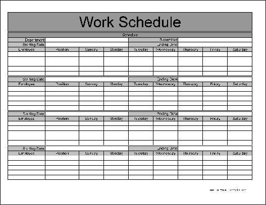 Free Work Schedule Template Monthly | printable schedule template