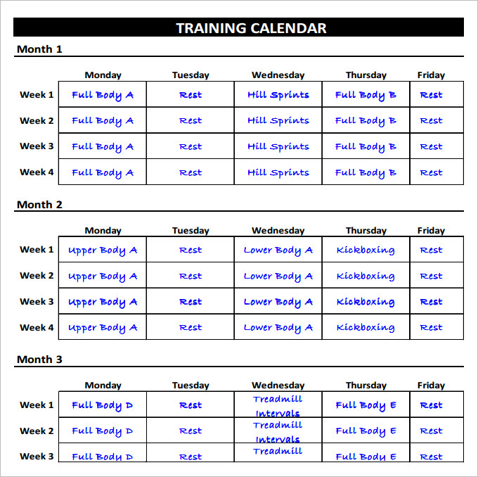 Fitness Schedule Template 12+ Free Excel, PDF Documents Download 