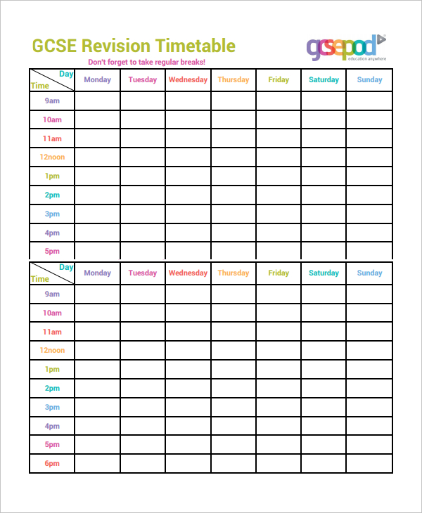 key stage 3 homework timetable