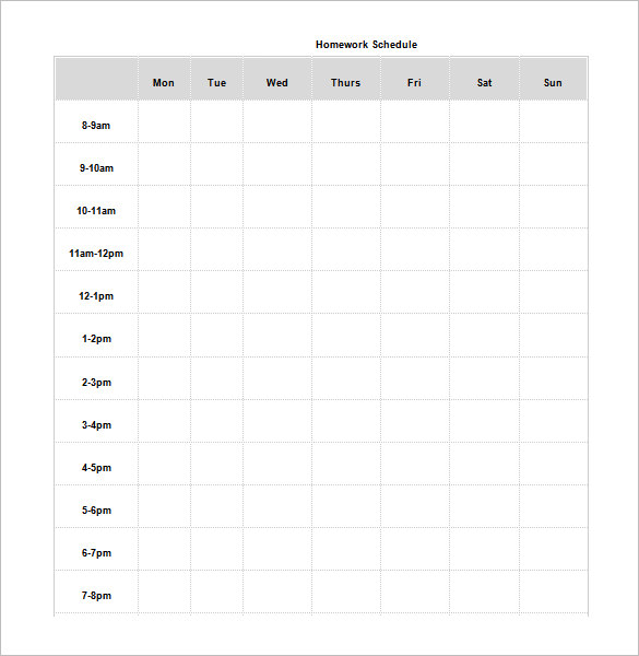 Homework Schedule Template Microsoft Word