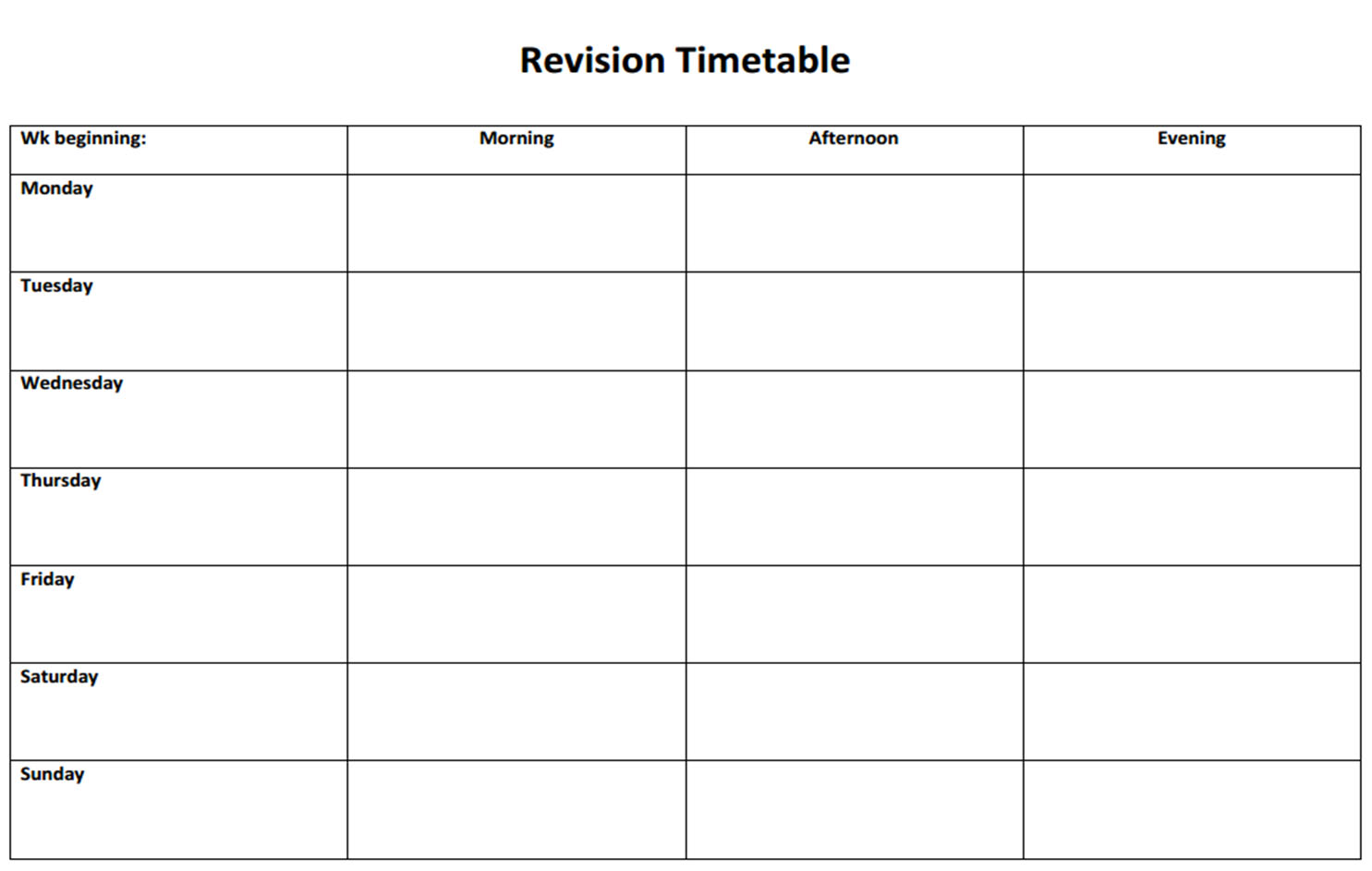 Homework Schedule Templates Free 