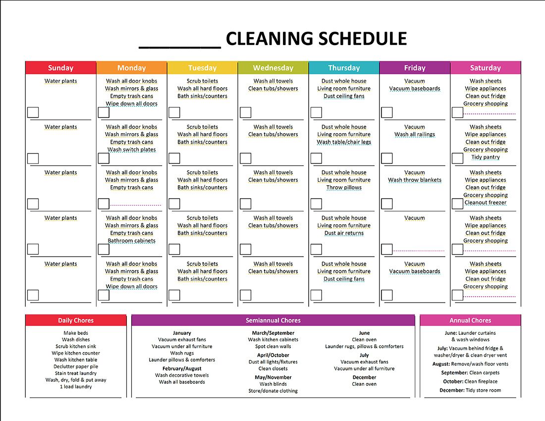 Cleaning Schedule Template Printable House Cleaning Checklist