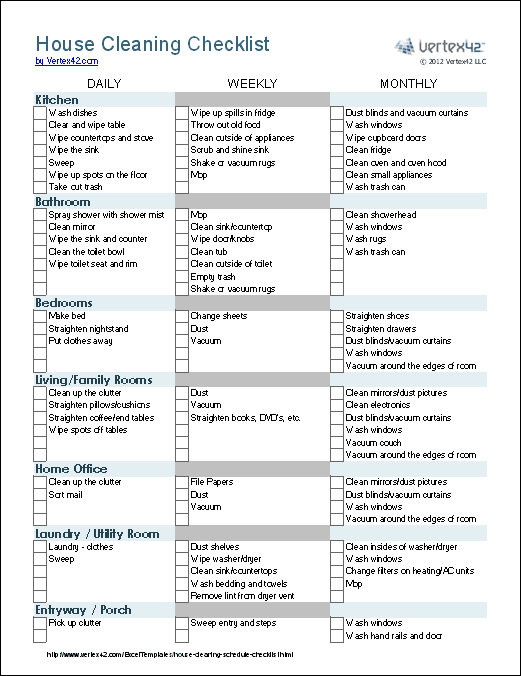 Cleaning Schedule Template Printable House Cleaning Checklist