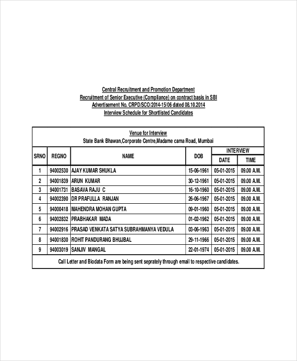 Interview Schedule Template 11+ Free Word, PDF Documents | Free 