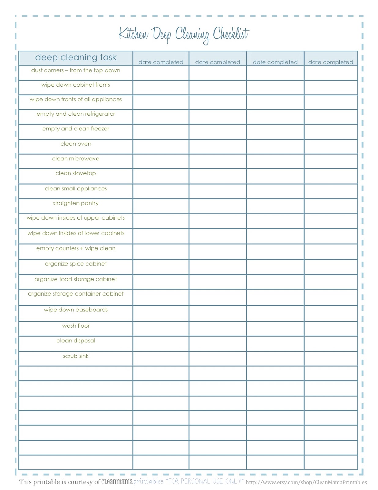 Weekly Kitchen Cleaning Checklist Plain On And Free Templates For 