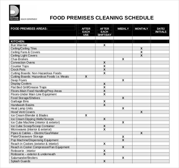 commercial kitchen cleaning schedule template Google Search 