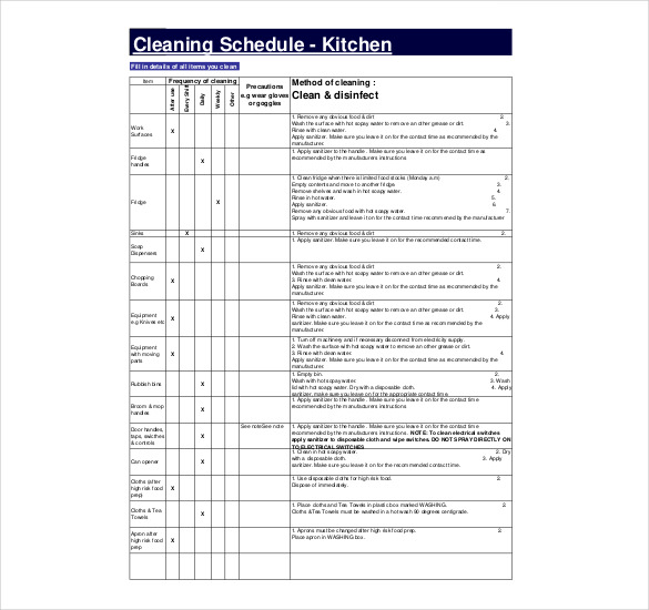 Kitchen Cleaning Schedule Template Uk