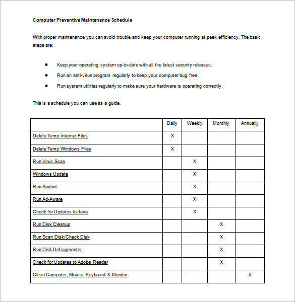 Maintenance Schedule Templates 28+ Free Word, Excel, PDF Format 