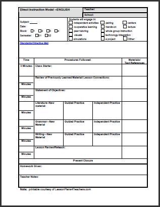 Common Core Lesson Plan Template for Middle and High School 