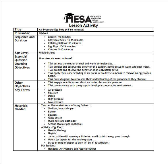 Lesson Plan Template For Middle School – printable ...