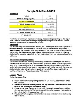 Substitute Teacher Sample Lesson Plan by English Middle School Mania