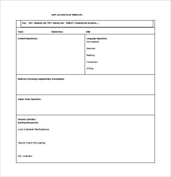 Siop Lesson Plan Template Free Word PDF Documents Download 