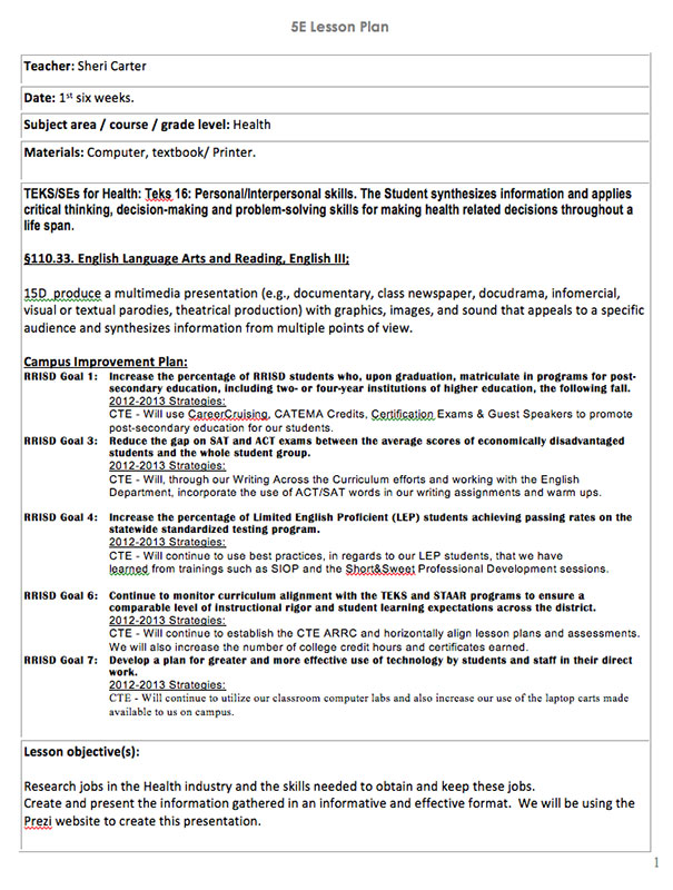 Common Core Lesson Plan Template for Middle and High School 