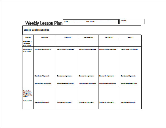 Weekly Lesson Plan Template Doc Sample Weekly Lesson Plan 8 