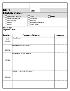 This is a editable lesson plan template for an individual subject 