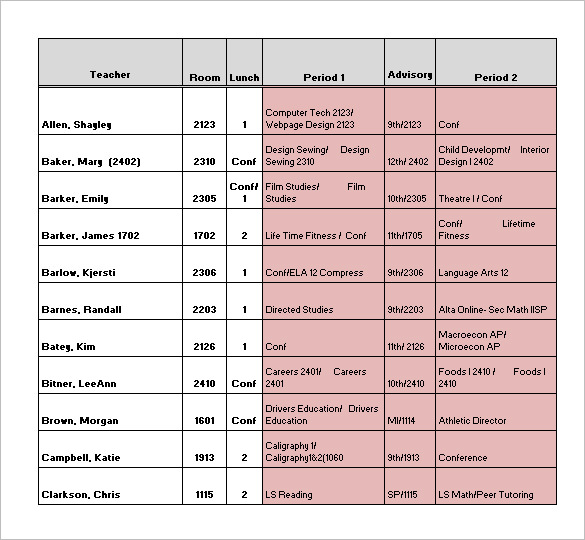 Teacher Schedule Templates – 12+ Free Word, Excel, PDF Format 