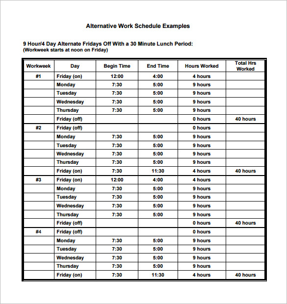 Monthly Work Schedule Template Free 