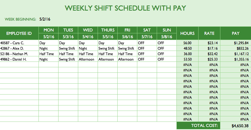 Employee Schedule Template Excel