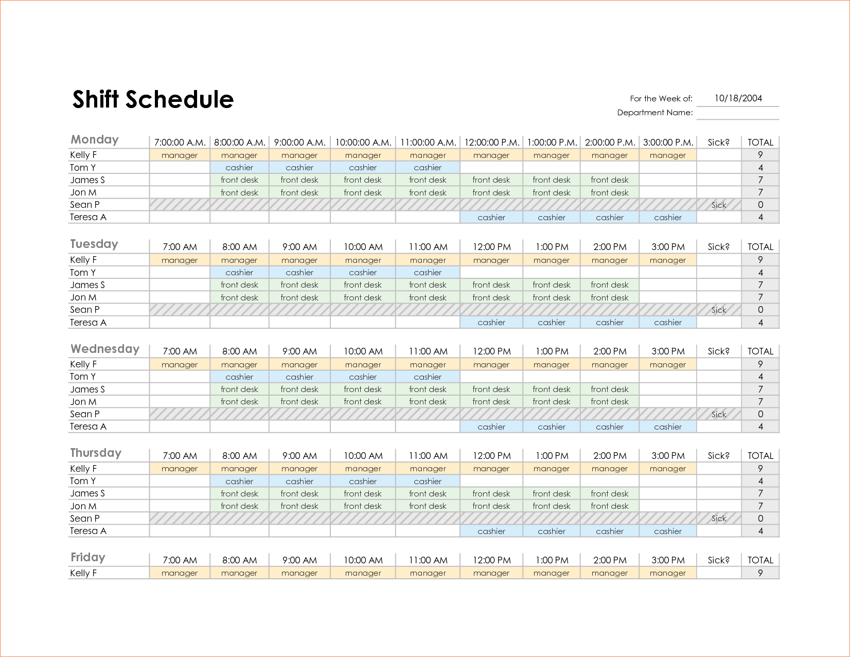 Monthly Employee Schedule Template Excel