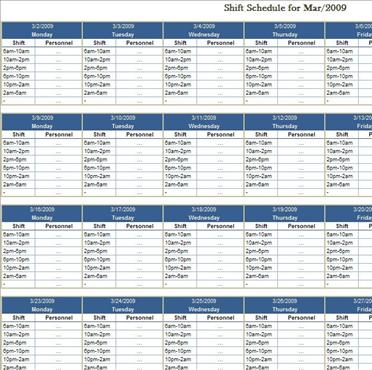 Monthly Shift Schedule