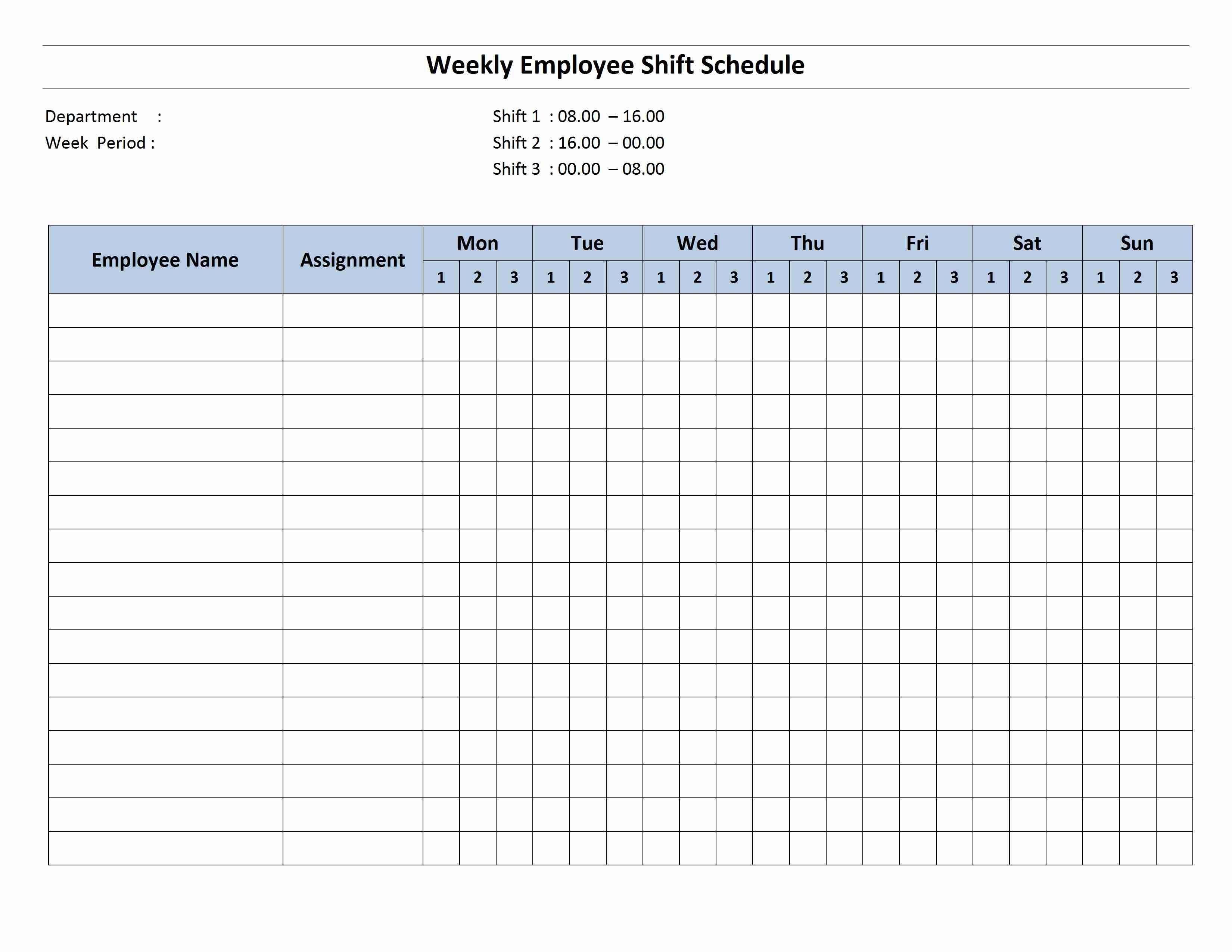 Free Monthly Work Schedule Template | Weekly Employee 8 Hour Shift 