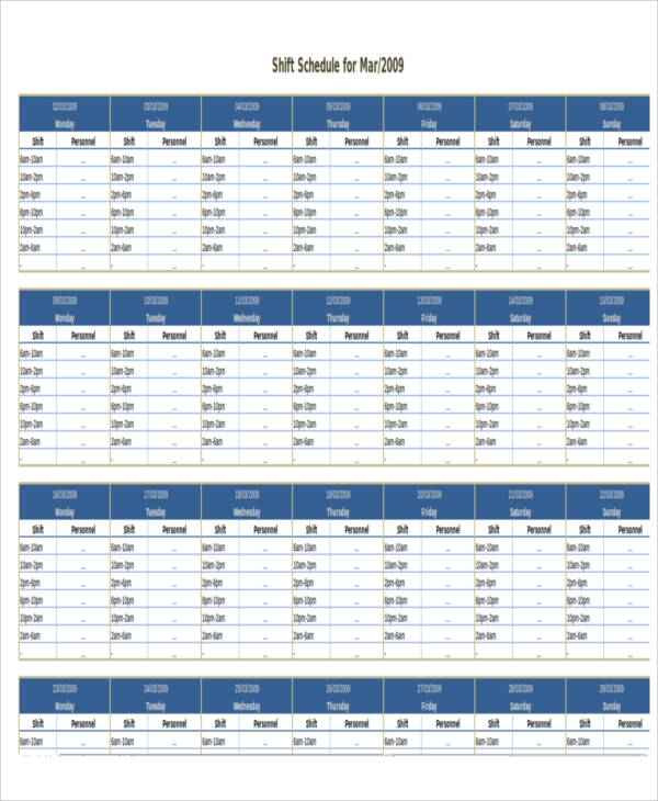 4+Monthly Shift Schedule Templates + Free Word, PDF Format 