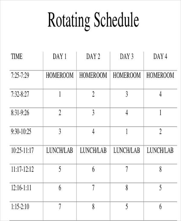 Rotating/Rotation Shift Schedule Template 17+ Free Word, Excel 